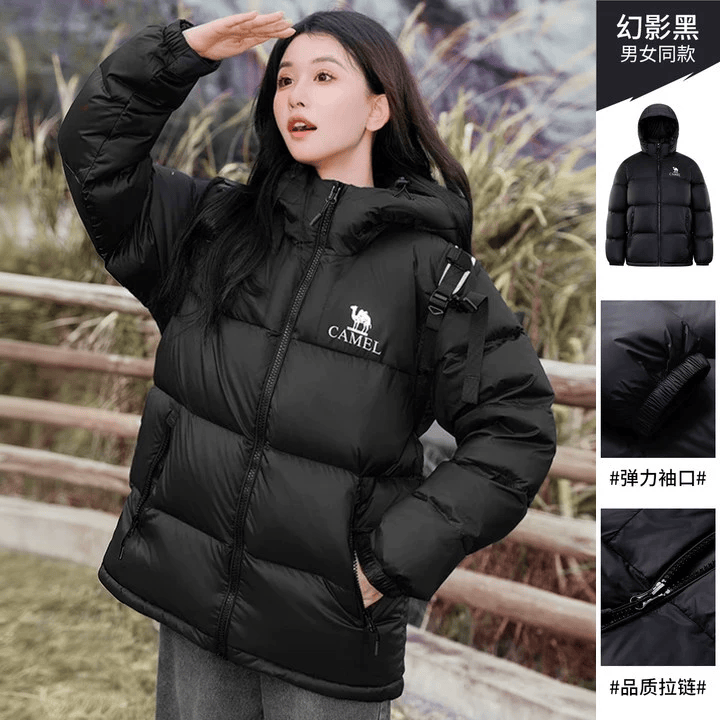 骆驼（CAMEL）【小太阳】短款羽绒服女装冬季情侣加厚连帽羽绒外套面包服女 幻影黑 L