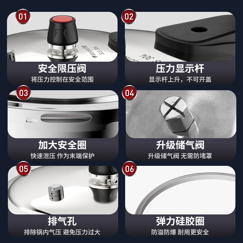 万宝(Wanbao)高压锅家用电压力锅304不锈钢燃气电磁炉安全商用明火高压电饭锅 7L【304不锈钢】 24cm