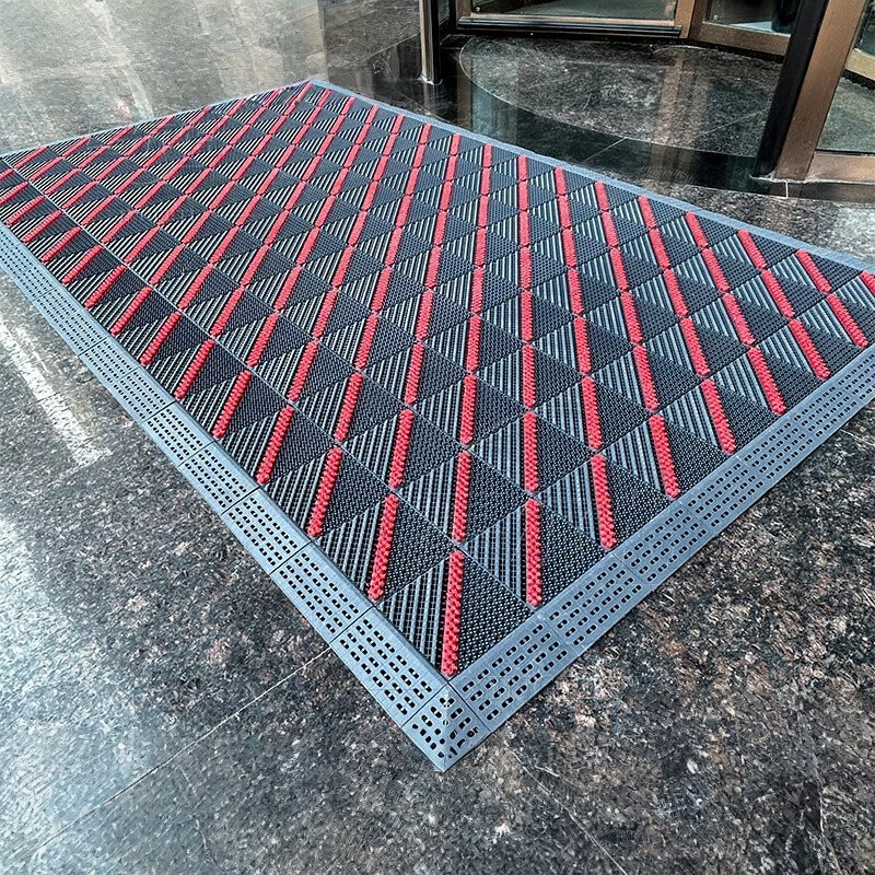 商用家用门口三合一地垫除尘防滑毯入户门垫室外塑料地垫拼接地毯 三刷【刮泥蹭土】红底灰刷 180cm*240cm