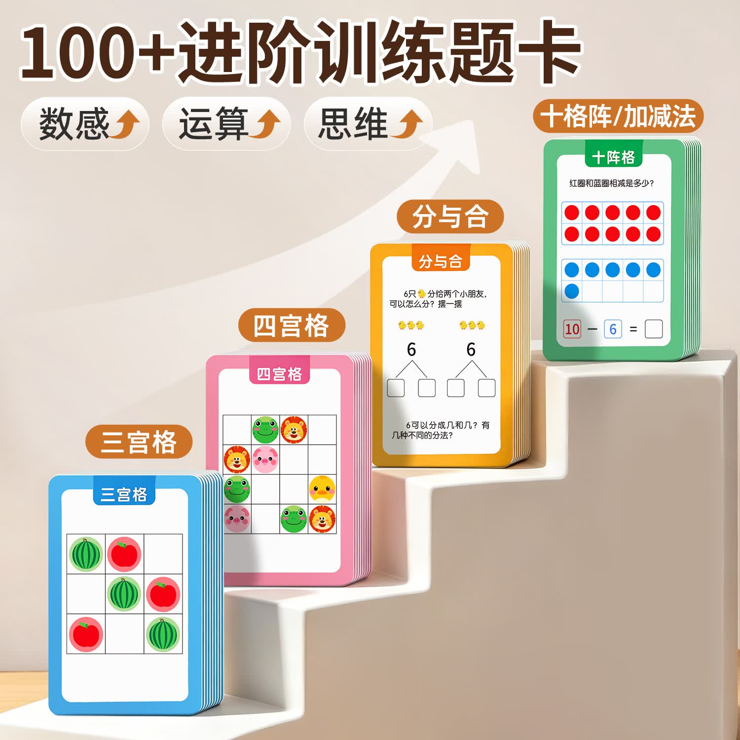 汉状元幼儿园数学教具3-6岁磁性十格阵加减法神器算数术启蒙10 20以内运算三宫格四宫格趣味儿童磁力玩具 【磁力五合一】数学启蒙教具
