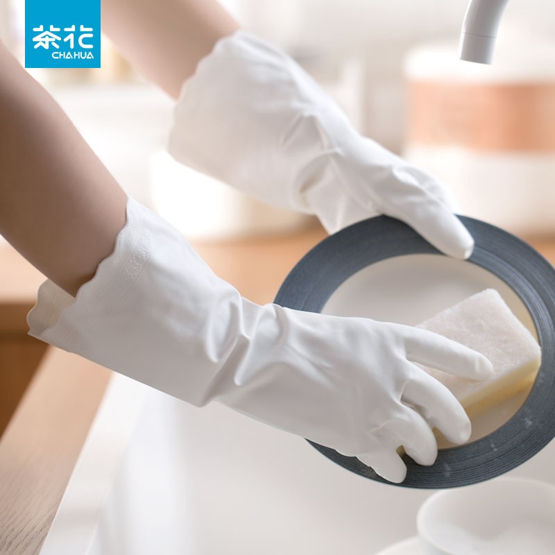 茶花（CHAHUA） 橡胶手套洗碗胶皮手套厨房防水胶手套洗衣清洁家务手套颜色随机 普通 L号 2双 【颜色随机】