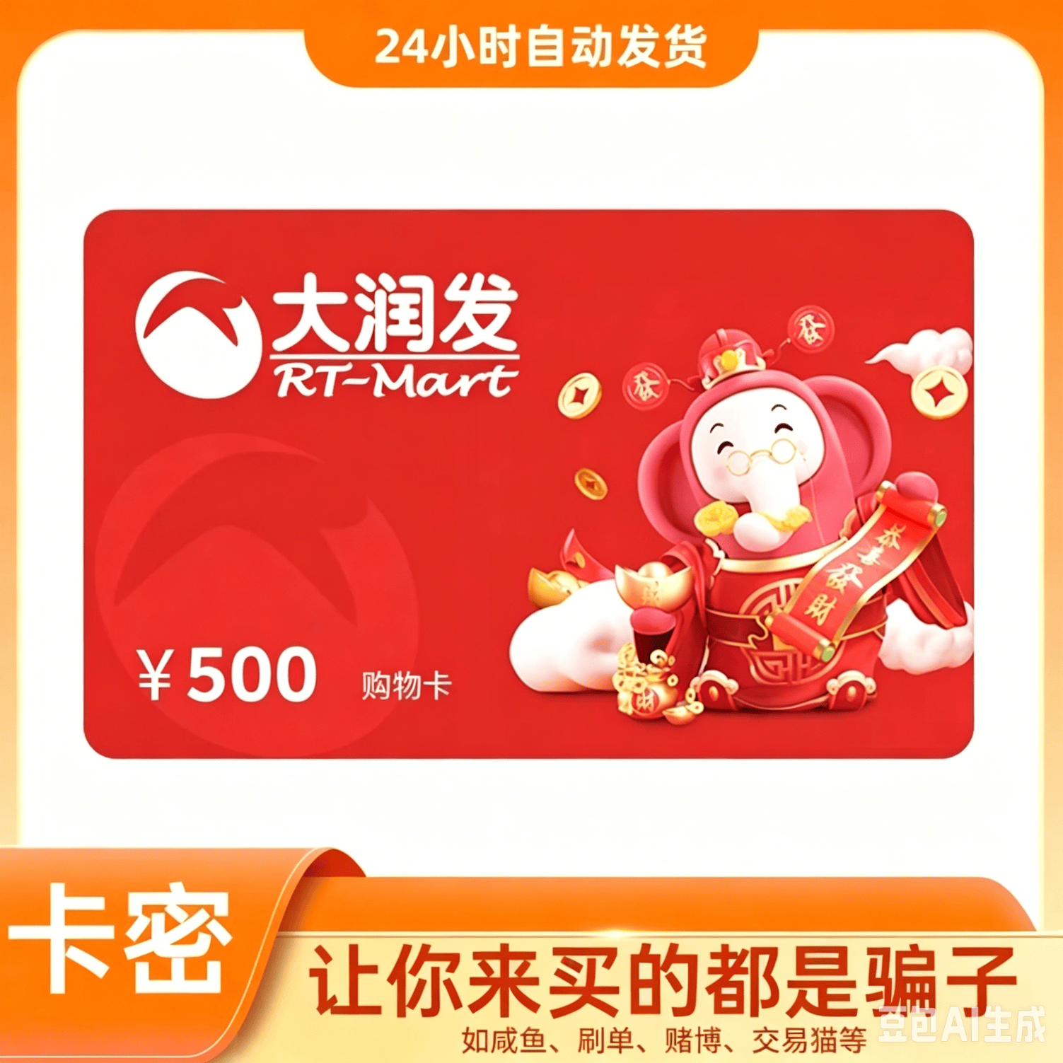 【谨防诈骗】大润发电子卡500元 卡号卡密电子礼品购物卡 大润发超市卡 全国通用