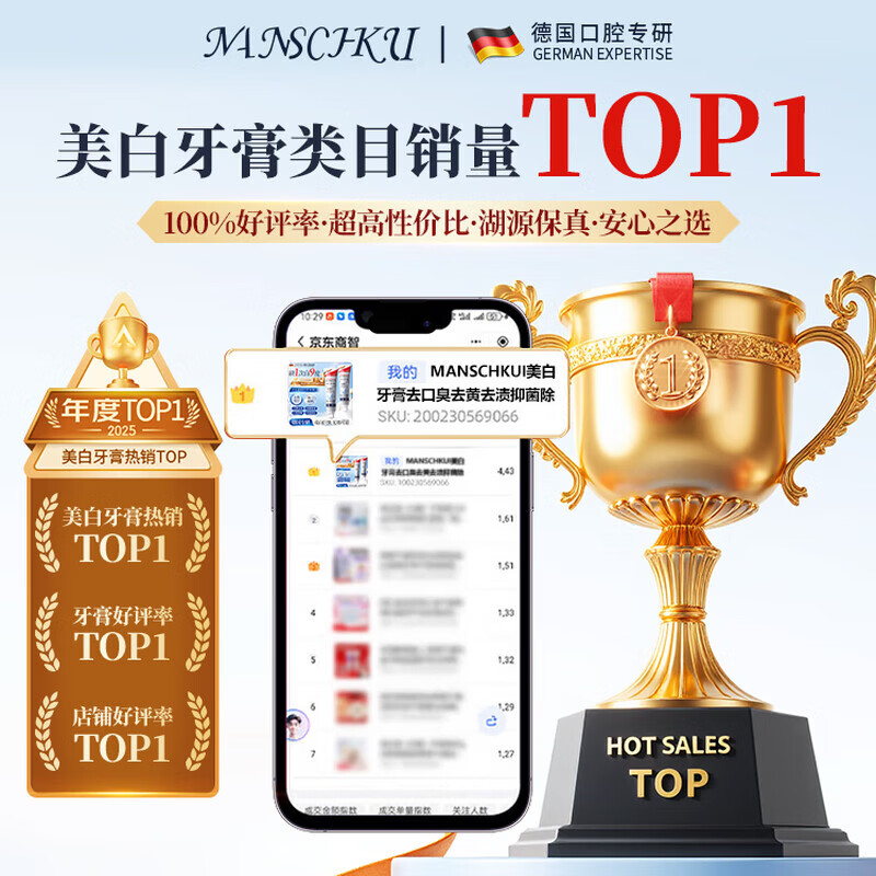 MANSCHKUI德国美白牙膏去黄去渍清新口气去烟渍儿童成年人含氟护龈金榜第一 2支周期装【家庭共享】 牙膏