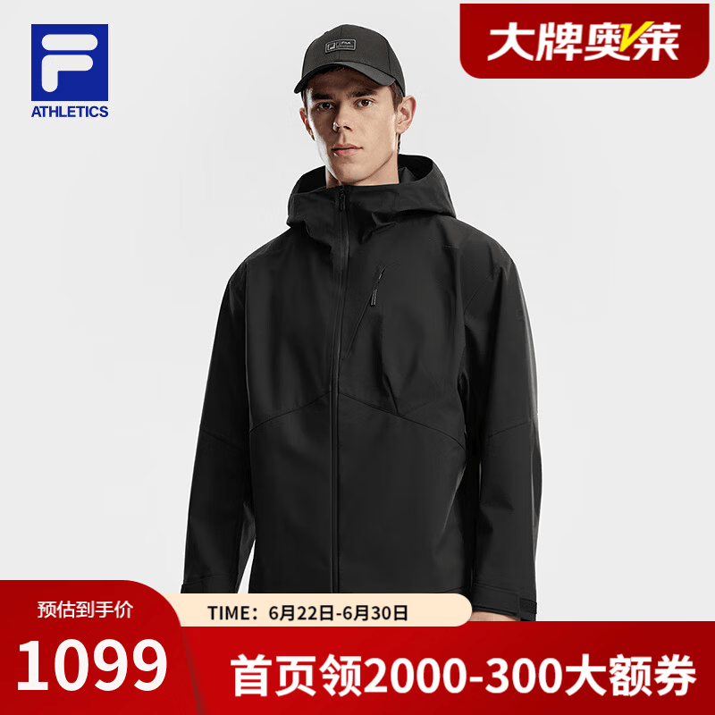 斐乐（FILA）男士梭织外套2026夏新款健身运动拼色宽松连帽上衣 深黑-BK L 175/96A/L