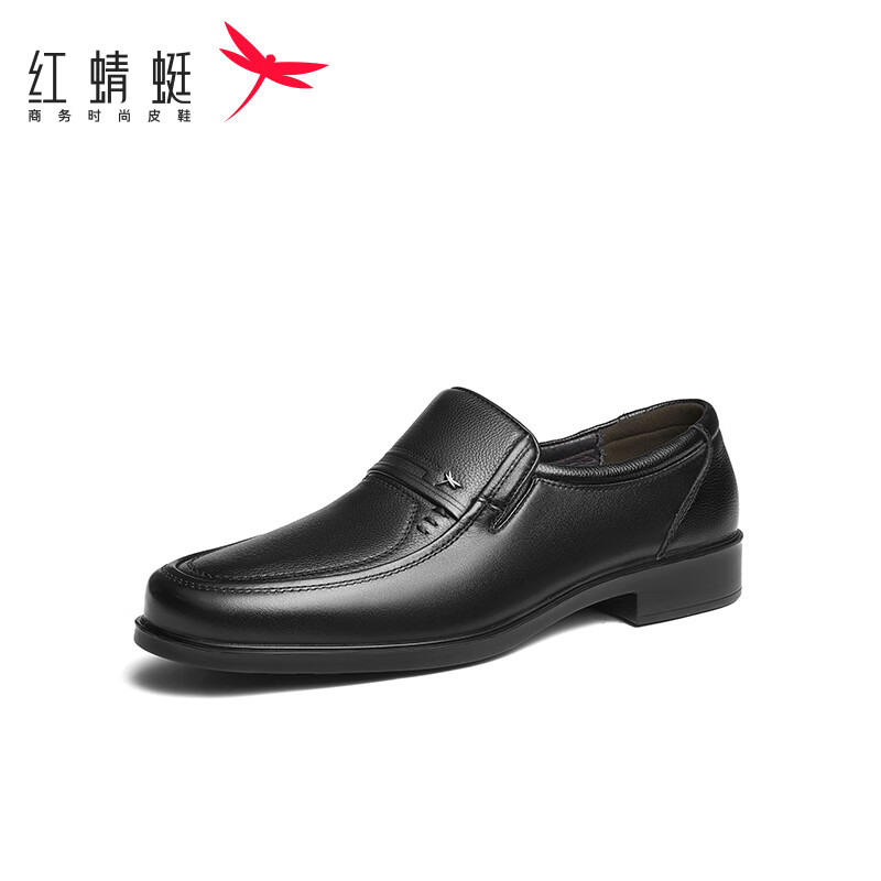 红蜻蜓男鞋春夏款男士爸爸一脚蹬软面皮商务休闲皮鞋男WTA42860黑色42