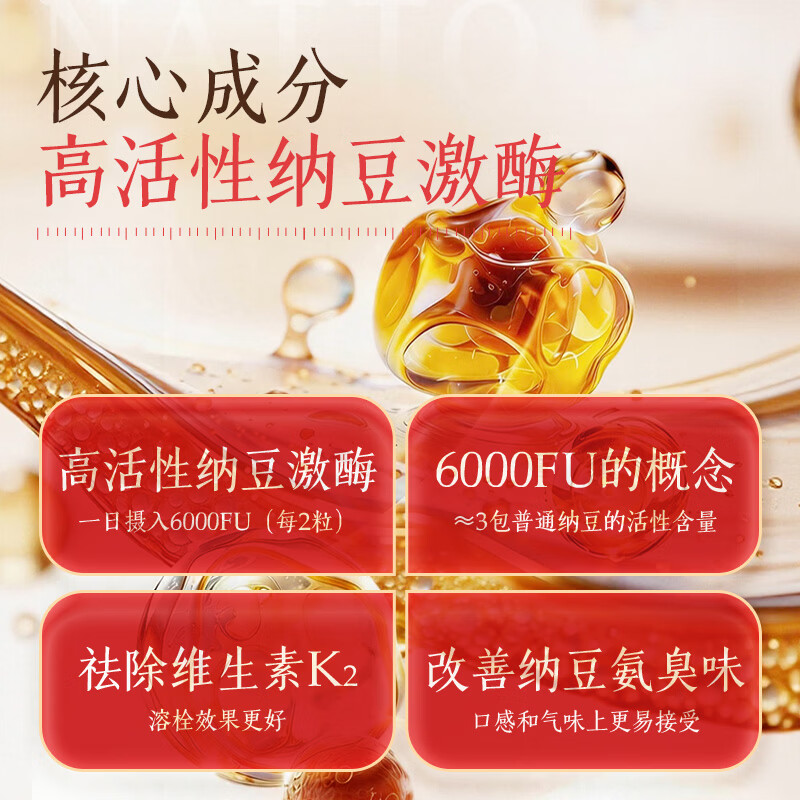 ISDG纳豆激酶胶囊PREMIUM 6000FU 180粒 【周期全家服用】纳豆6000FU 180粒*3瓶