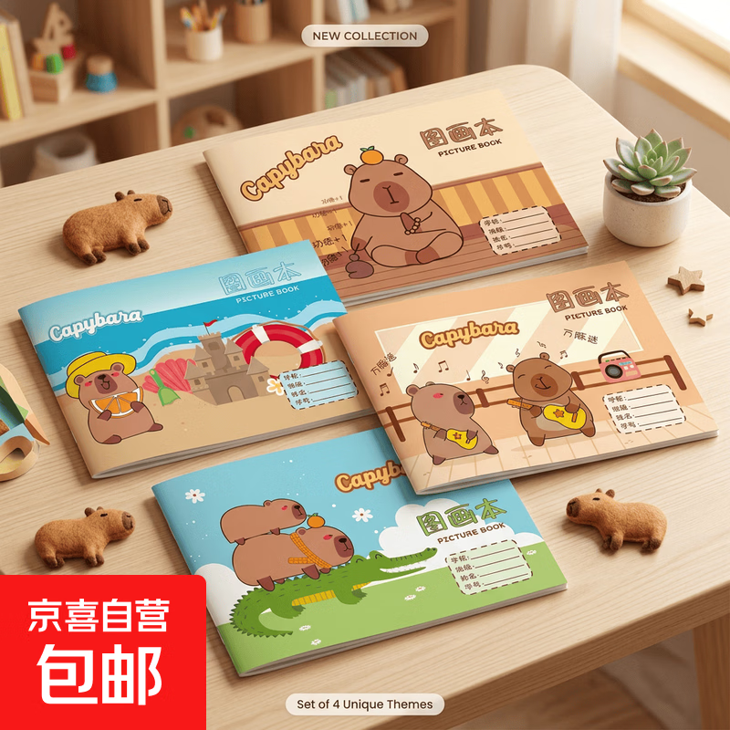 16k骑马钉图画本儿童空白绘画本加厚幼儿园小学生画画本子卡皮巴拉涂鸦本学生素描本 16k随机5本