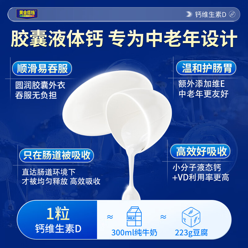 黄金搭档液体钙钙片中老年人腿抽筋腰腿疼骨质疏松补钙维生素d3增强免疫力 【送爸妈首选 重塑骨密】 360粒*3瓶 给爸妈补好钙丨高钙含量单粒308mg