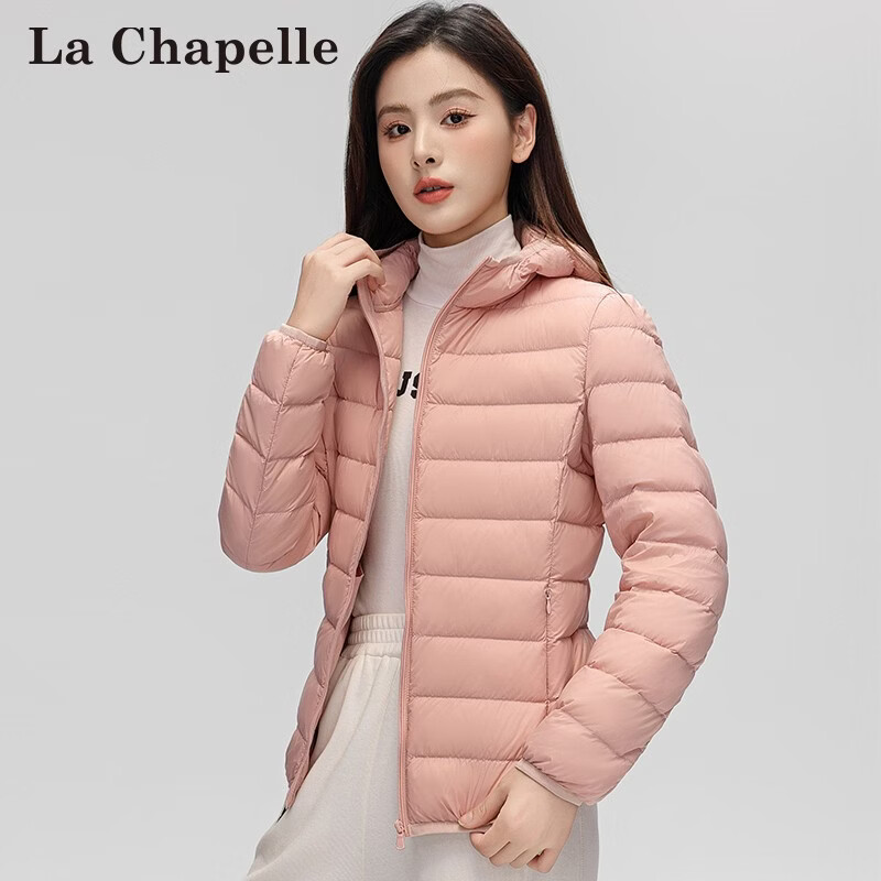 拉夏贝尔（La Chapelle）秋冬连帽短款女士保暖轻薄羽绒外套羽绒服内搭简约休闲 黑色 S (建议80-90斤)