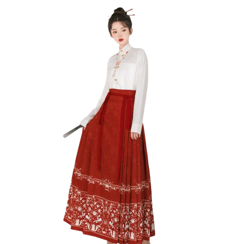 玉衡马面裙汉服成年人女新中式国风女装套装眀制（素素）订婚衣服敬酒 上衣+红马面裙 均码 身高 161-170