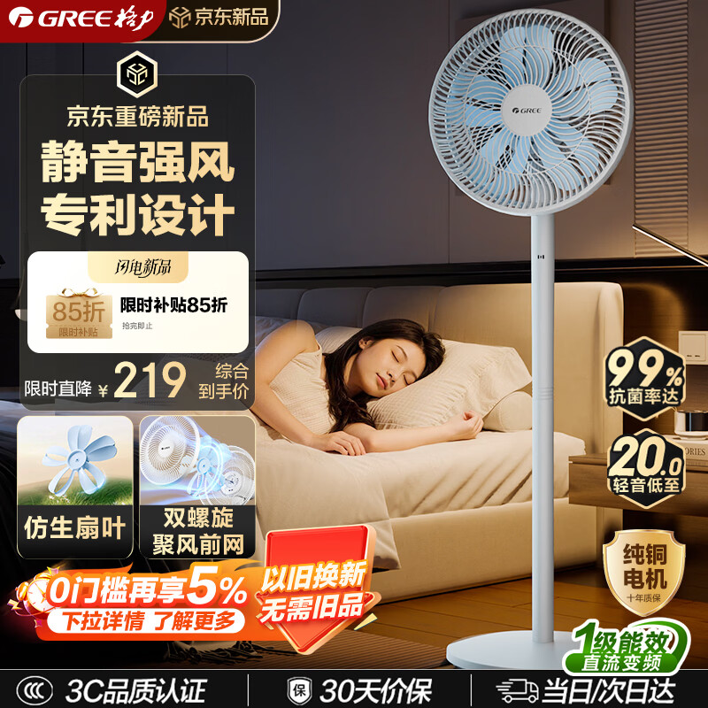 格力（GREE）【花精灵Se毕雯珺同款】一级能效直流变频轻音节能遥控电风扇卧室落地扇大风量静音家用风扇