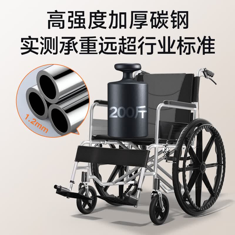 迪护手动轮椅轻便折叠老人专用出行可自推手推可折叠便携式老年人小型 大轮软座款(一体轮)无坐便