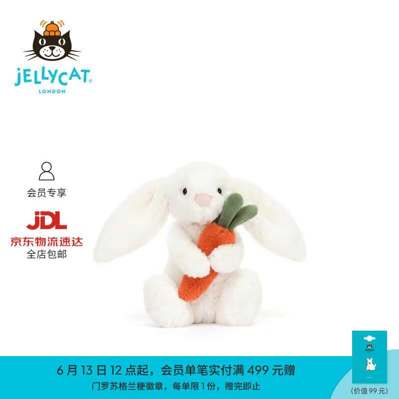 Jellycat害羞怀抱胡萝卜邦尼兔毛绒玩偶公仔送礼生日礼物 害羞怀抱胡萝卜邦尼兔 Small