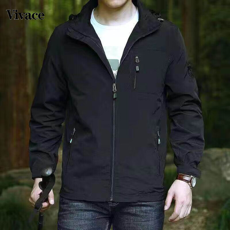 Vivace 春秋季男冲锋衣工装青年外套户外薄款男上衣 军绿色 M