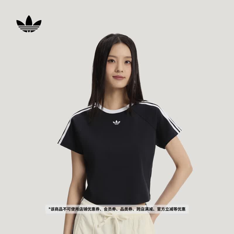 adidas纯棉运动短袖上衣T恤女装夏季新款阿迪达斯官方三叶草   黑色   L