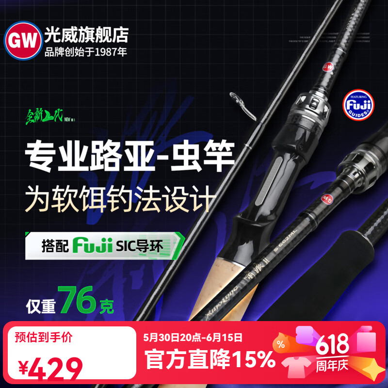GW路亚啸浪二代虫竿路亚竿超快调鳜鱼杆直枪柄鲈鱼泛用SIC环远投竿 1.98米 啸浪ⅡM 枪柄