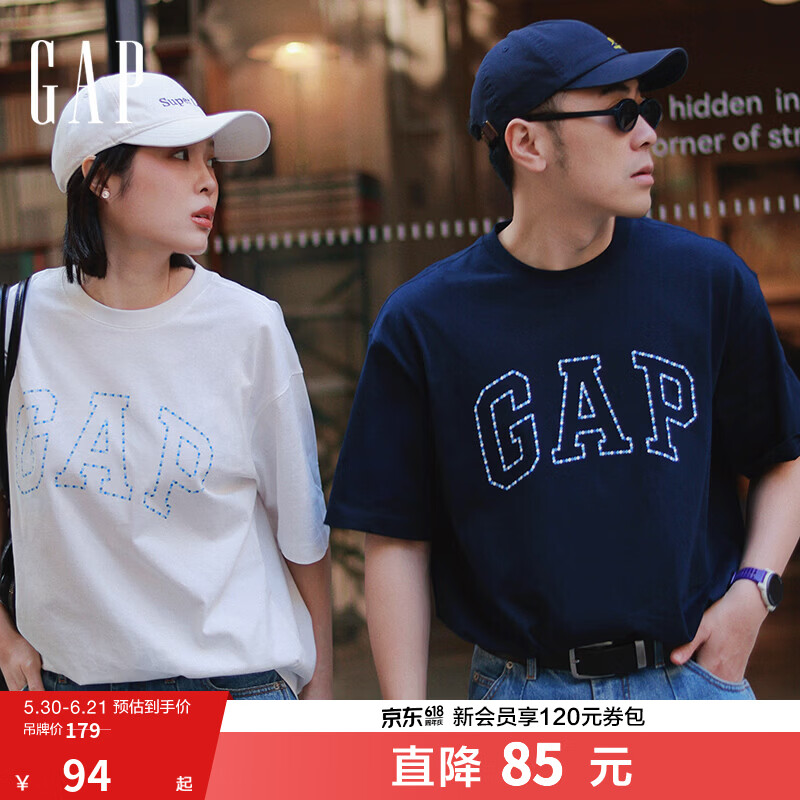 盖璞Gap男女装2026春季新款纯棉logo字母宽松短袖T恤百搭上衣 海军蓝 868224 L (175/96A)亚洲尺码