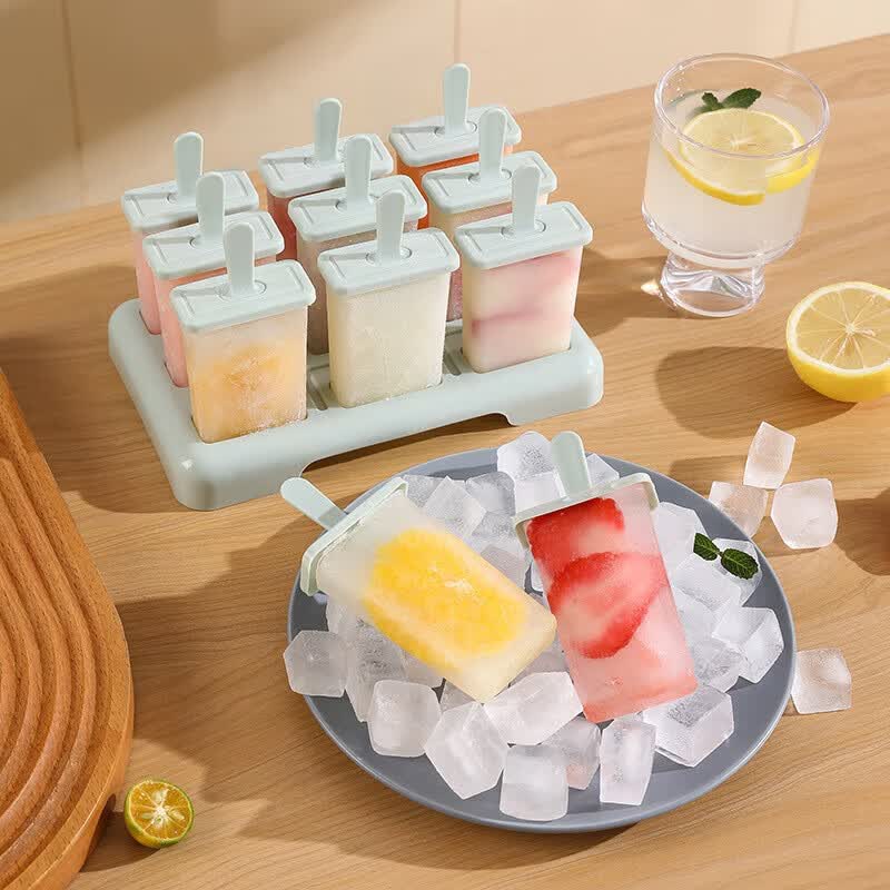 家用食品级自制冰棒模具雪糕模具带盖食用冰格工具制冰器雪糕棒 食品级材质【立式雪糕模具】 轻松脱模【奶雾杏】9支模具+循环棒