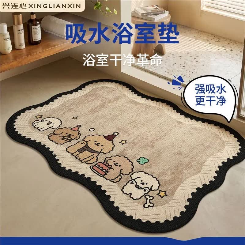 兴连心可爱地垫卡通浴室地垫硅藻泥吸水软垫卫生间门口防滑垫子 硅藻泥-奶咖猫影-强吸水脚底瞬间干爽 80*120cm【大浴室整铺无死角】