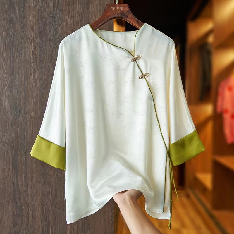中式中国风复古盘扣上衣女夏款改良唐装上衣春夏新款盘扣衬衫设计感