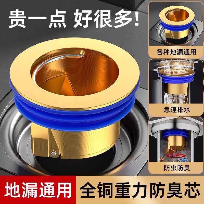 地漏防臭器卫生间下水管道排水口过滤网通用防臭盖密封内芯盖神器 全铜防臭地漏芯【买一送一 到手2个】