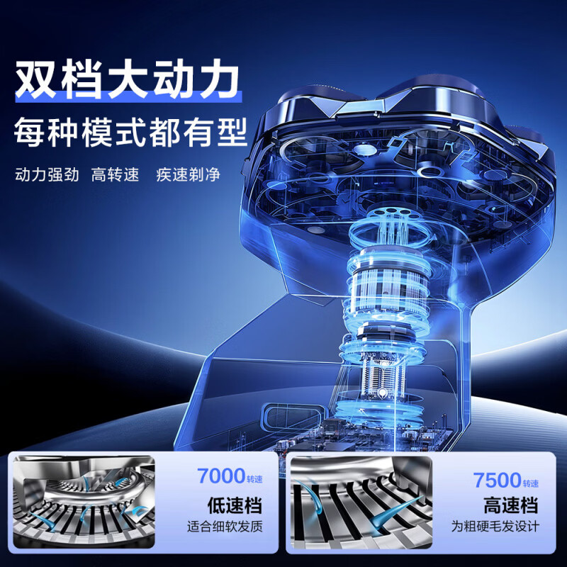 飞利浦（PHILIPS）同款光头神器理髲器男士专用26年新款电动自助剃光头家用剃胡刀 [深蓝]标配+备用刀头+收纳盒