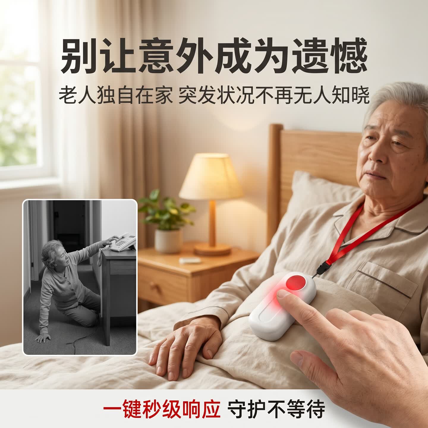 独居老人远程呼救器sos紧急呼叫器一键呼叫按钮手机远程报警器 【手机通知+报警定位+可挂戴】挂绳按钮+免3年流量费