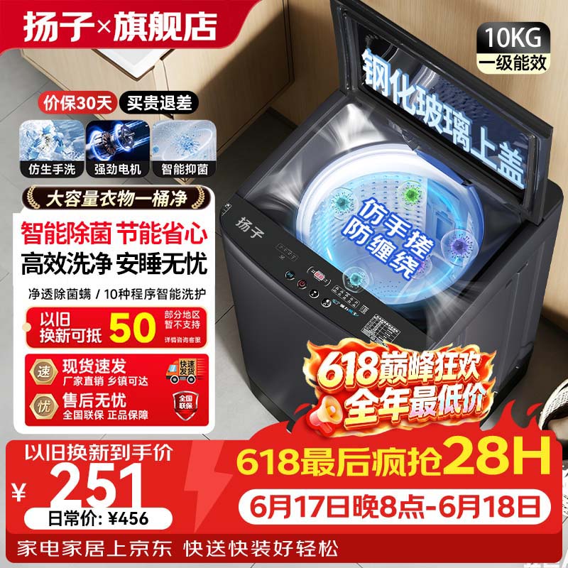 扬子【家电补贴15%】洗衣机全自动一级能效波轮家商俩用大容量洗脱烘一体蓝光洗护防缠绕丨以旧换新 10KG租房神器【风干+一级能效+品质电机】 波轮