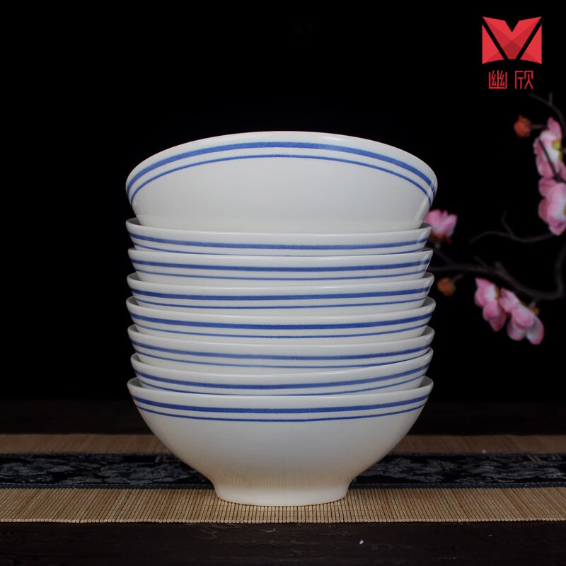 景德鎮(zhèn)老式飯碗 景德鎮(zhèn) 老式懷舊藍(lán)邊碗六寸飯碗粥碗湯碗扣肉碗 家用店用餐館 優(yōu)級6英寸藍(lán)邊碗5個裝