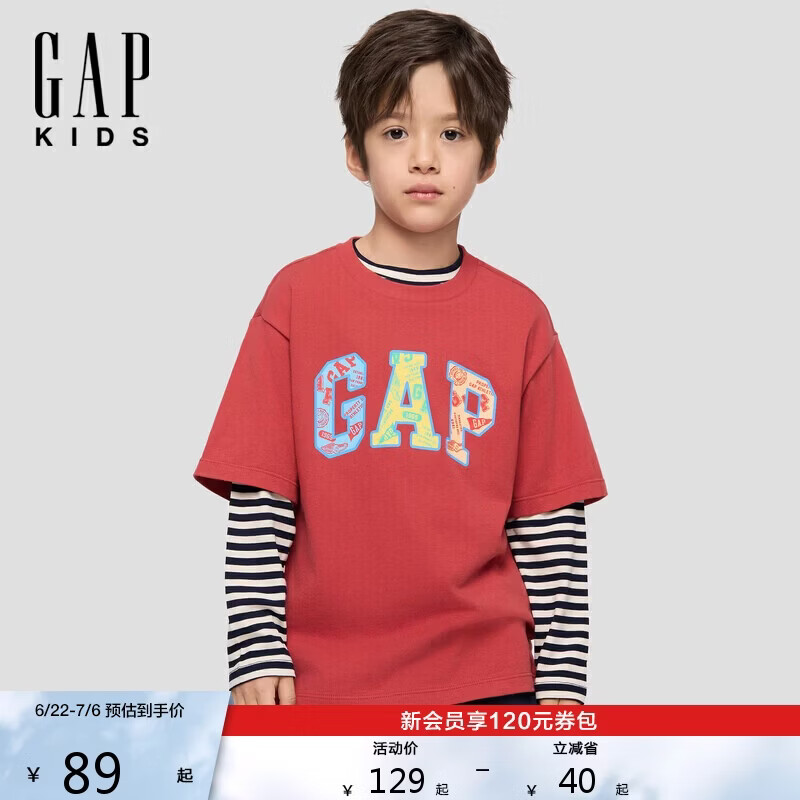 盖璞（GAP）男女童2026春季新款纯棉logo印花短袖T恤儿童装休闲上衣862005