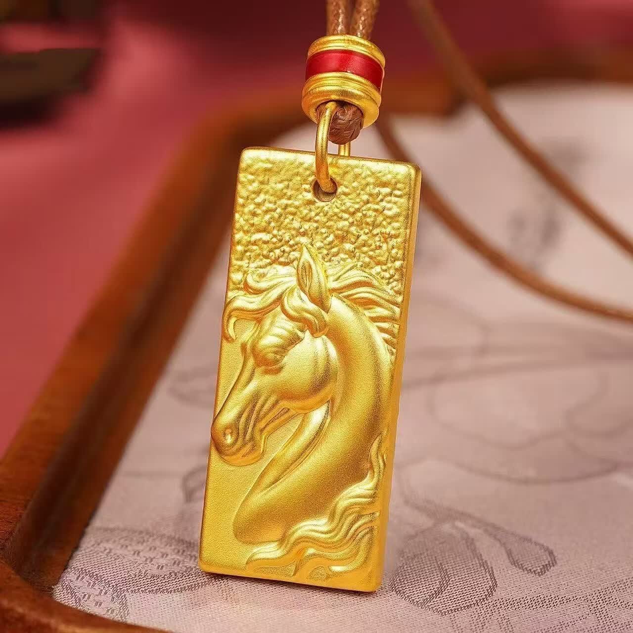 【高端品质】金色马牌吊坠项链马上有钱挂坠马年生肖吊牌WY 马上有钱吊坠 【精美礼盒】