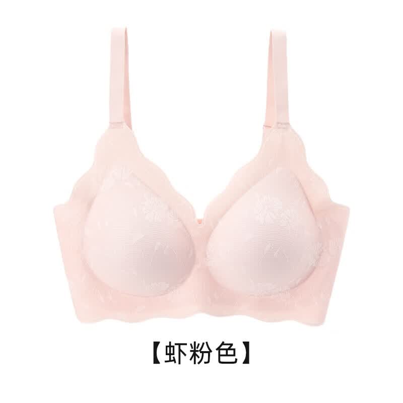 ROVO内衣女无痕舒适夏季薄款聚拢美背大胸显小无钢圈背心式文胸罩 虾粉色 L