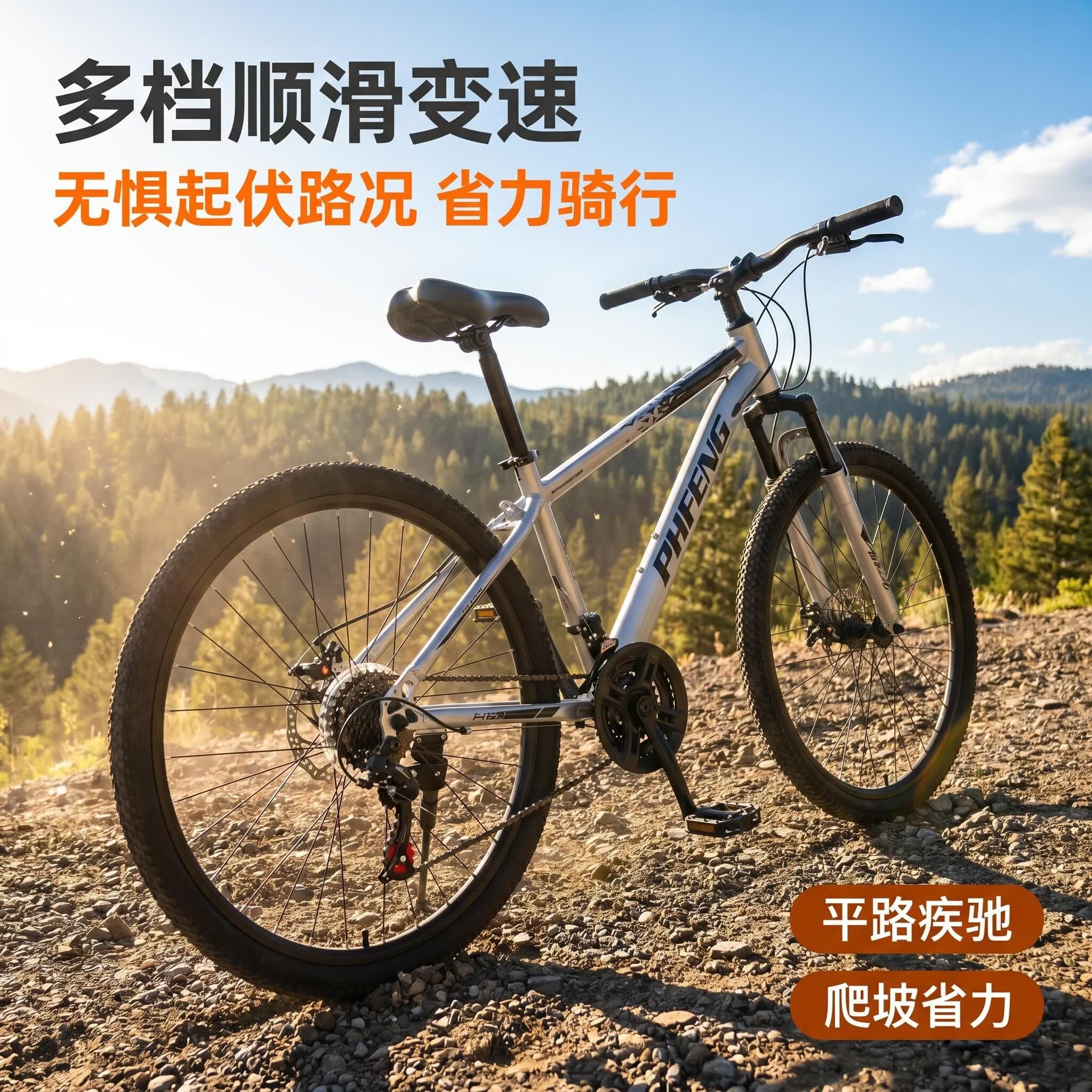 WIZIK新款变速山地自行车男女款碟刹24寸26寸成人青年学生骑行官方正品 律动黑 24英寸 (适合身高150-170cm)