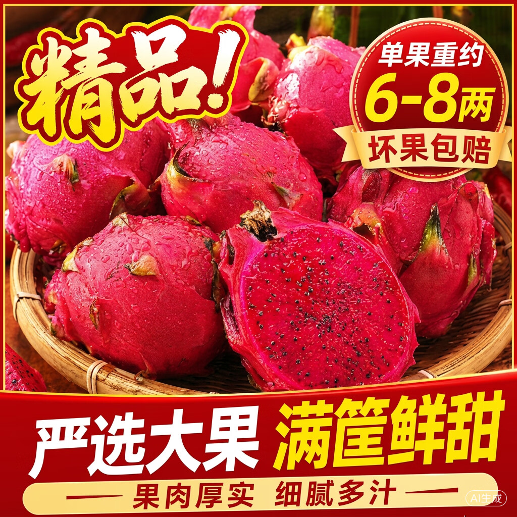 京世泽 云南红心火龙果 新鲜水果红肉蜜宝 5斤（净重4.5斤装）280g+