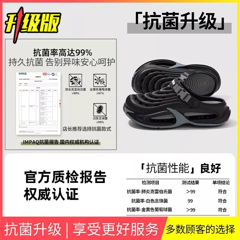 安尚芬 德国医护防滑洞洞鞋男士夏季溯溪外穿踩屎感不臭脚凉鞋男 黑灰【抗菌防臭升级】 40-41 脚宽可拍大一码