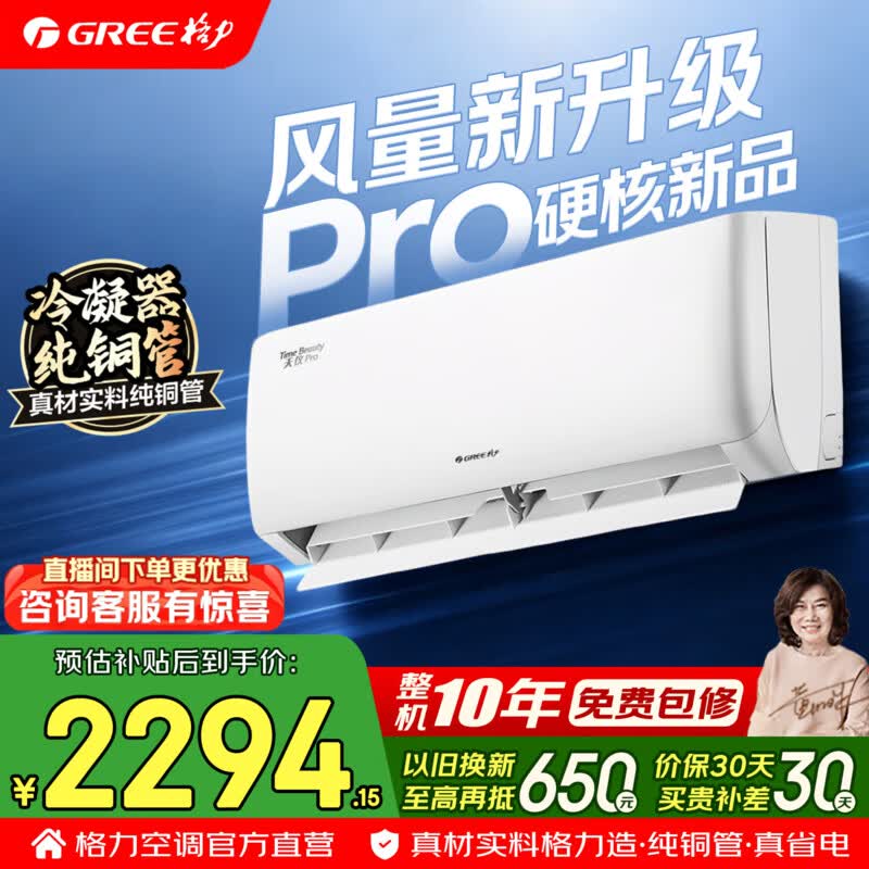 格力空调 1.5匹 新一级能效 变频冷暖 双排纯铜管内机 省电舒适风 卧室空调挂机 家电国家补贴 天仪Pro 1.5匹 升级双排铜管内机  