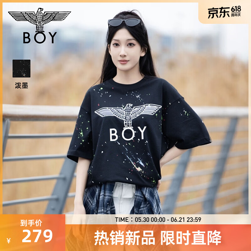 BOY LONDON【琥珀流光】男女经典翅膀休闲涂鸦潮牌短袖T恤N01800 黑色 M