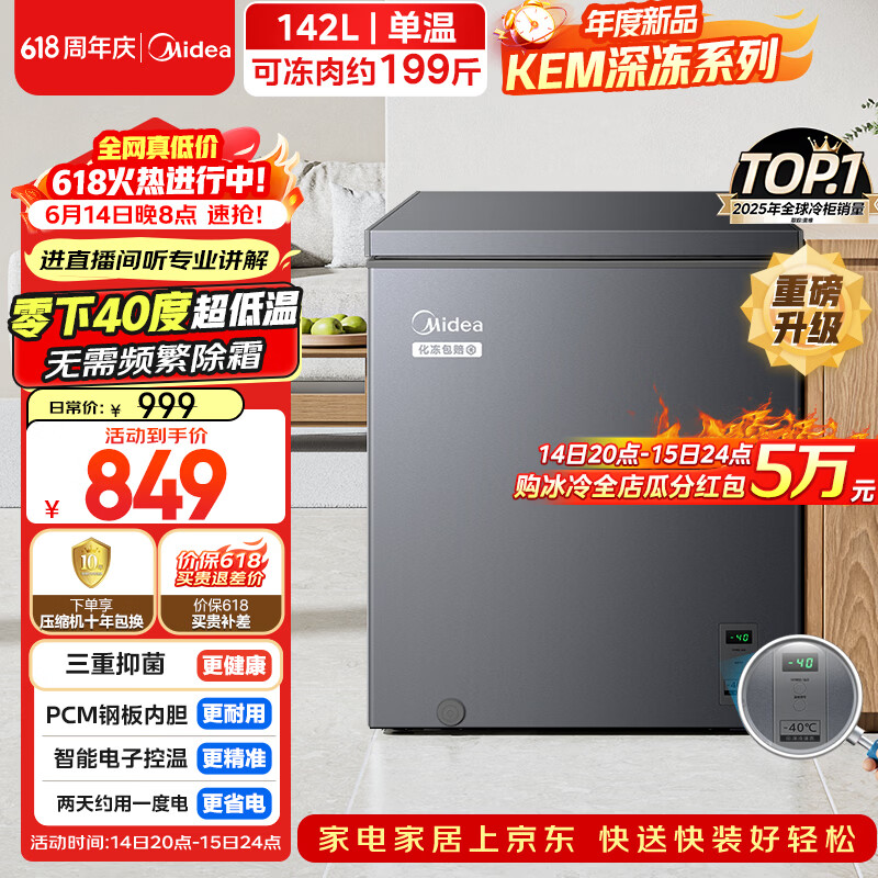 美的深冻系列142L单温家用冰柜BD/BC-142KEME 764.1元 - 86线报