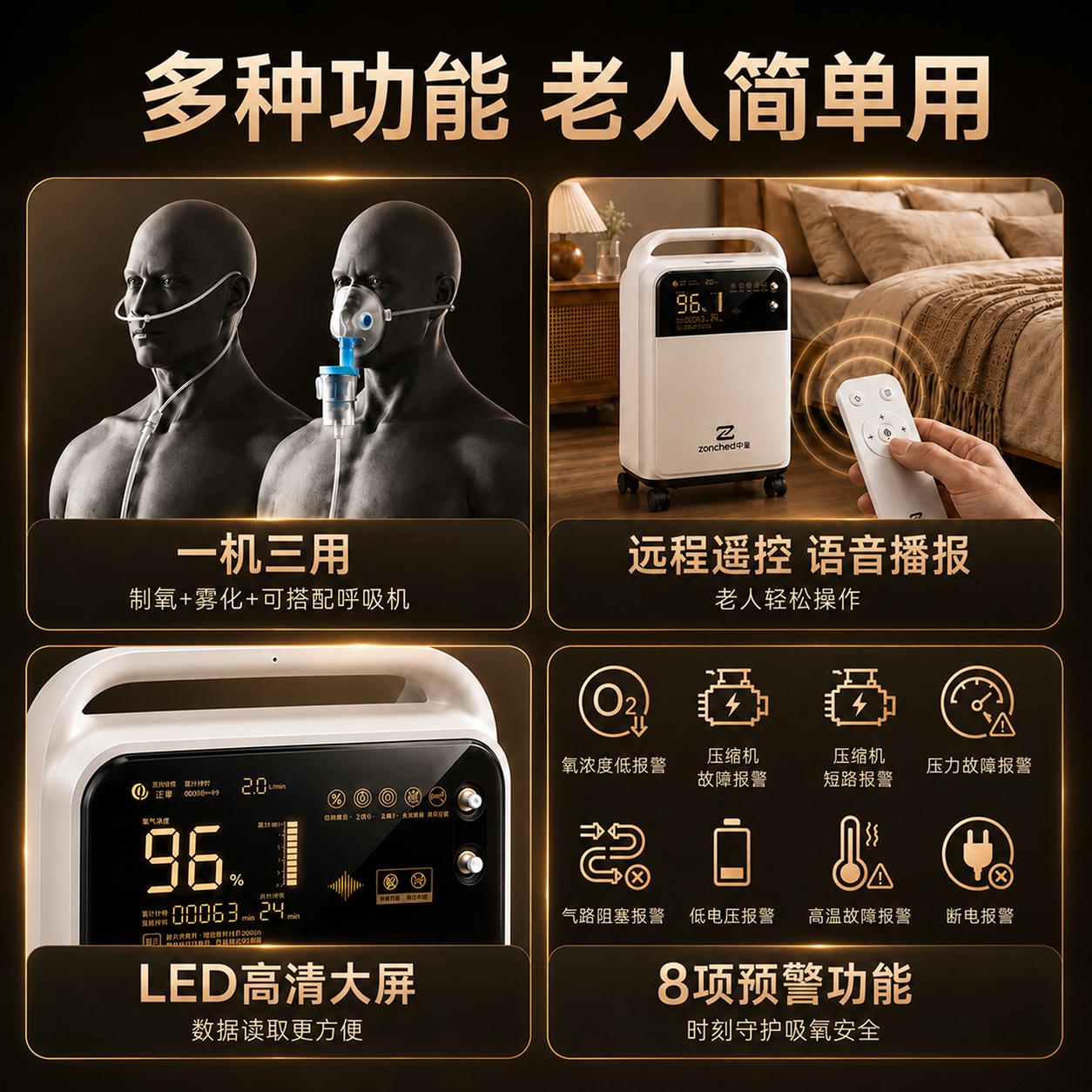 中呈(zoncheal)5L医用制氧机家用老人孕妇吸氧机轻音雾化 制氧机 SL-3C-510