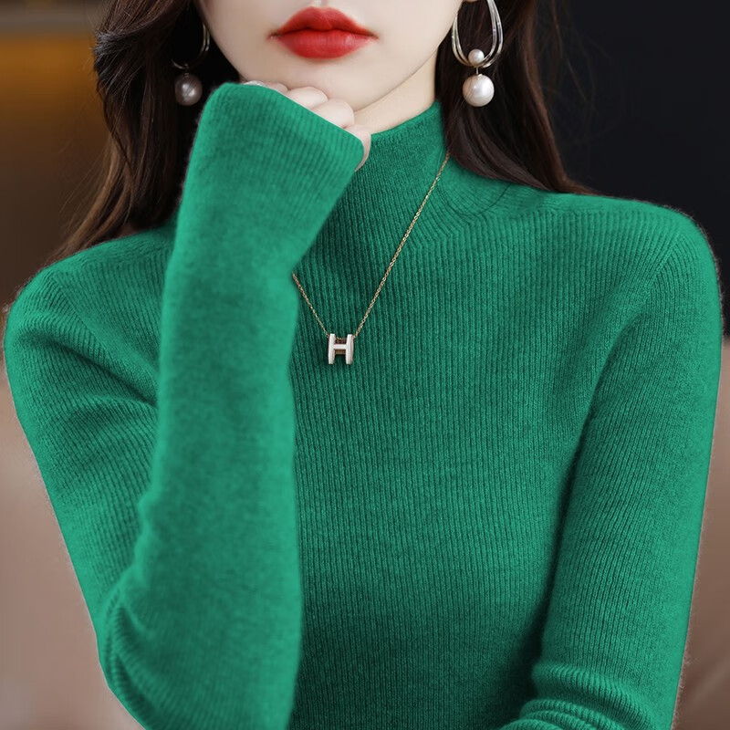 怡曼芙针织衫女秋冬新款半高领修身显瘦打底衫内搭毛衣女百搭可外穿上衣 焦糖 均码 -建议85-135斤