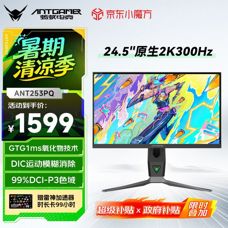 ANTGAMER蚂蚁电竞 24.5英寸2K300Hz显示器 氧化物FastIPS 10Bit HDR400 1msGTG DIC技术护眼低蓝光ANT253PQ