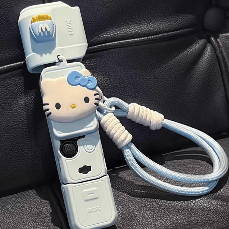 MPPMCK大疆pocket4pro/4/3硅胶保护壳可爱软胶口袋相机配件运动相机保护套 浅蓝色【壳+薯条kt猫+挂绳+螺丝】 大疆pocket4