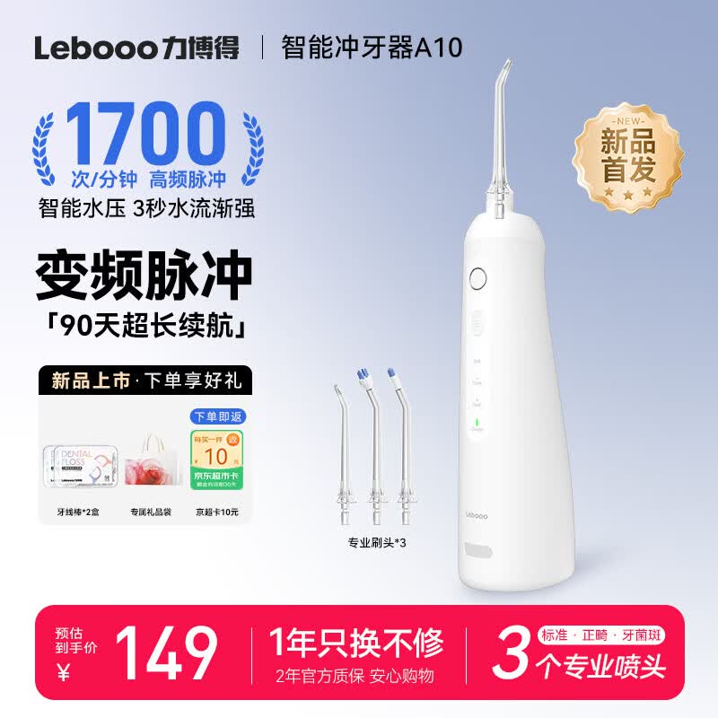 力博得（Lebooo）智能冲牙器成人家用立式洗牙器微气泡高效洗牙长续航水牙线正畸专用洁牙器送男女友生日礼物 简白