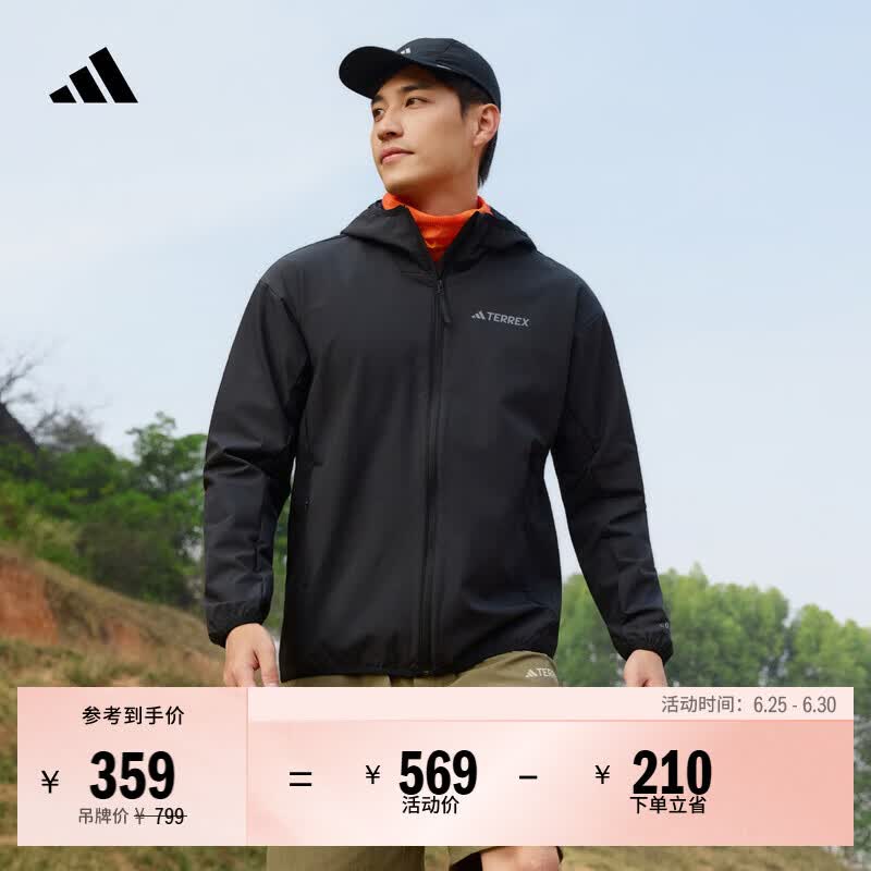 adidas拒水防风温暖户外加绒软壳衣男装阿迪达斯官方TERREX   黑色   L