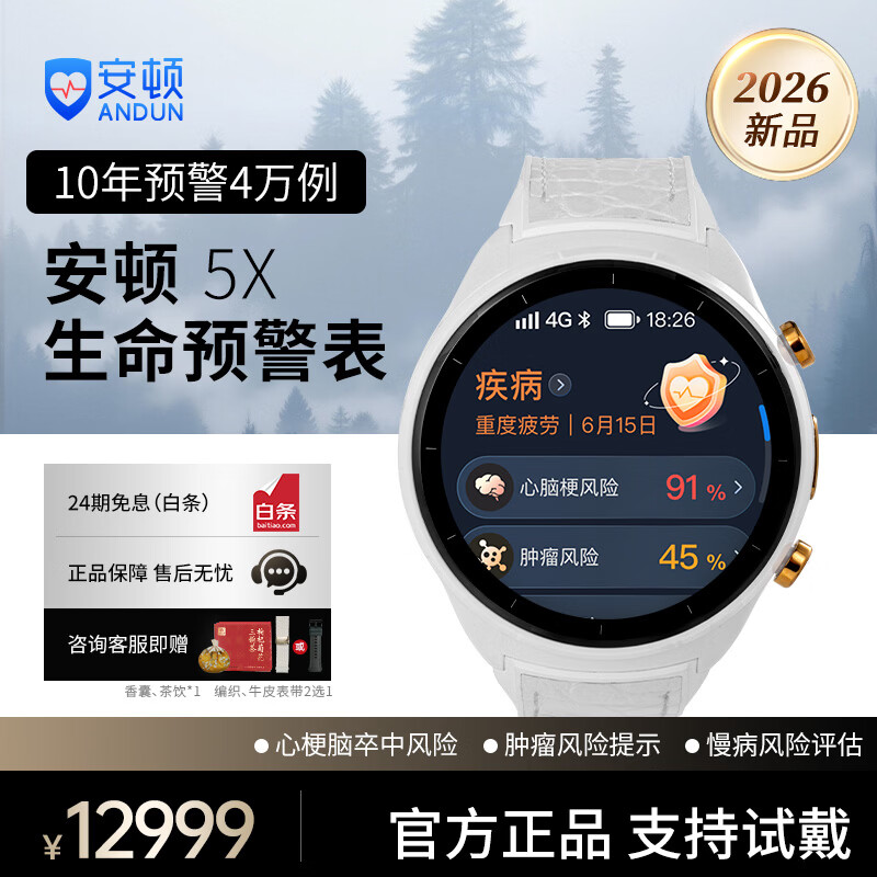 安顿5X健康预警手表心梗脑卒中风险预警血压血糖趋势睡眠心率血脂血氧健康送礼老人父母【京仓现货】 5X白马骑士-云雾白+送表带-36项服务 京东仓