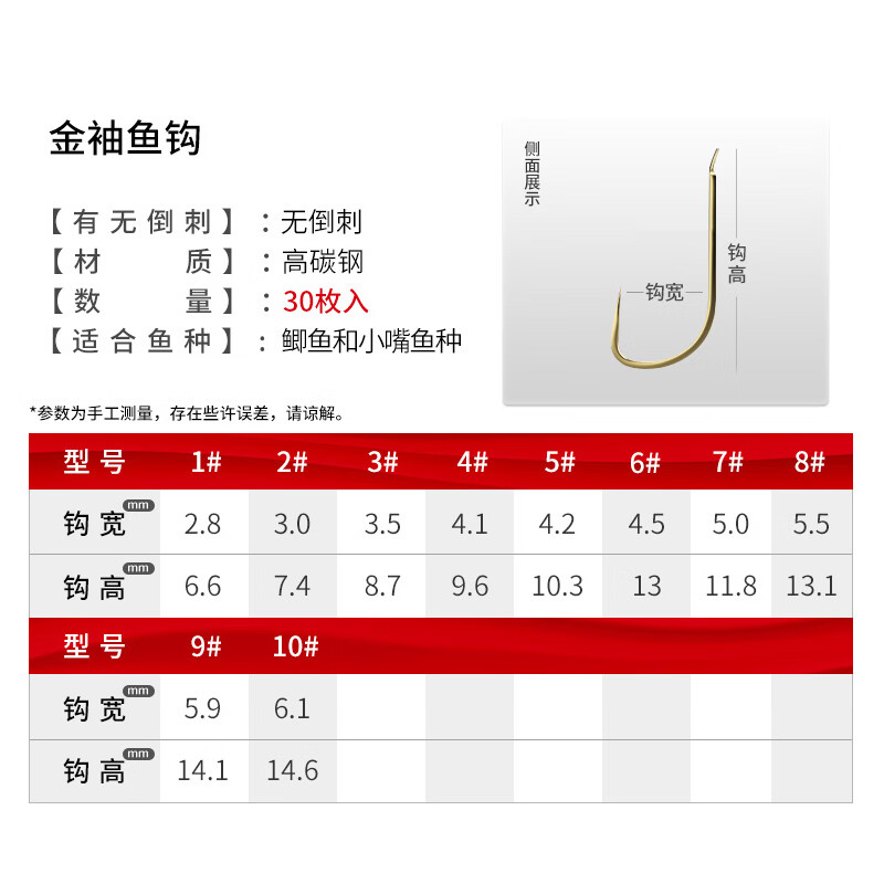 汉鼎钻石伊势尼新关东伊豆散装鱼钩钓鱼鱼勾有倒刺渔钩30枚盒装钩 钻石金袖(无刺) 8号