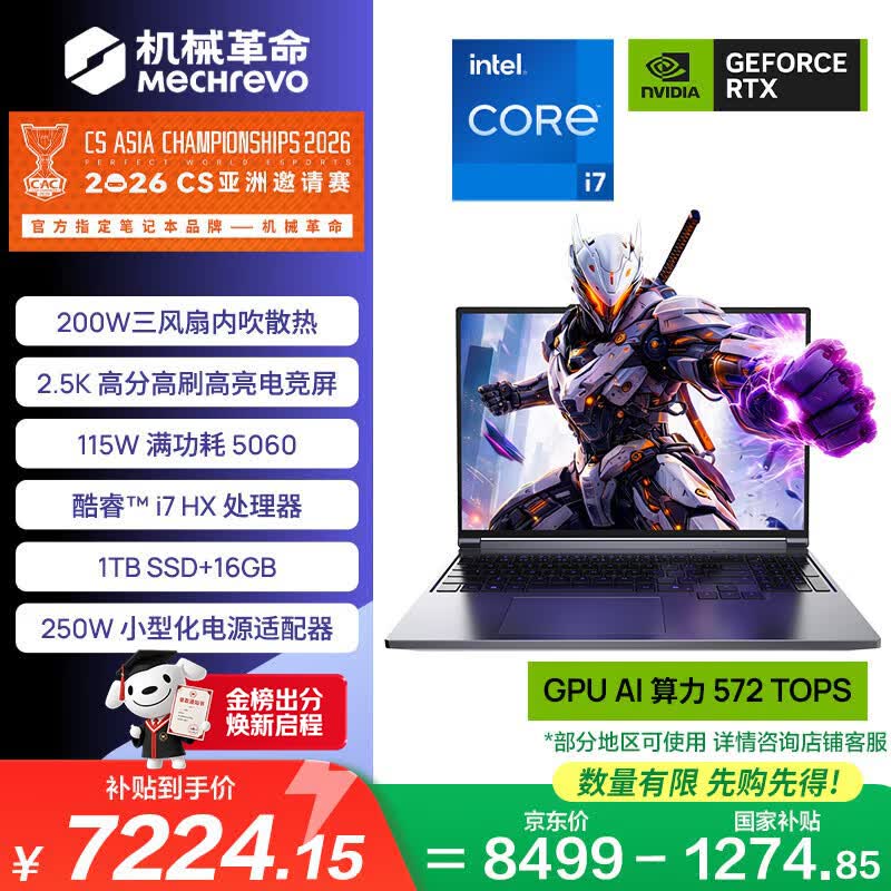 机械革命极光X 2026 国家补贴 游戏本笔记本电脑(酷睿i7-13700HX 16G 1T RTX5060 2.5K屏 180Hz 灰)