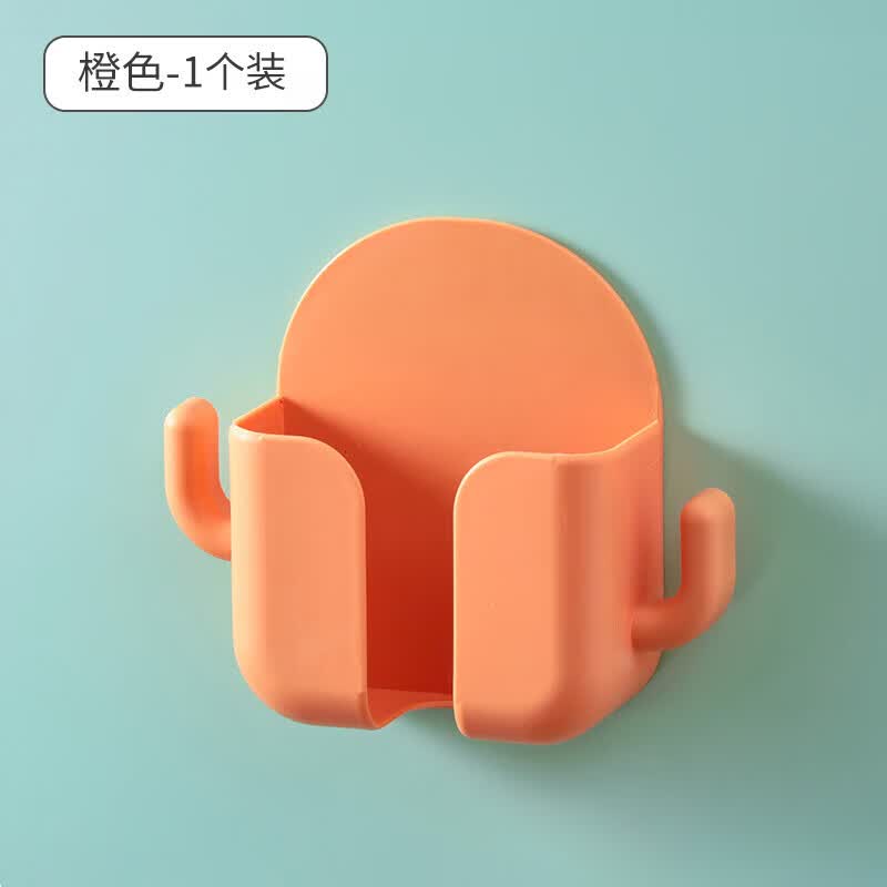 壁挂手机收纳盒墙壁免打孔粘贴式多功能电视机遥控器插头空调粘胶式充电支架挂架遥控器置物架 壁挂手机收纳盒带耳橙色1个装