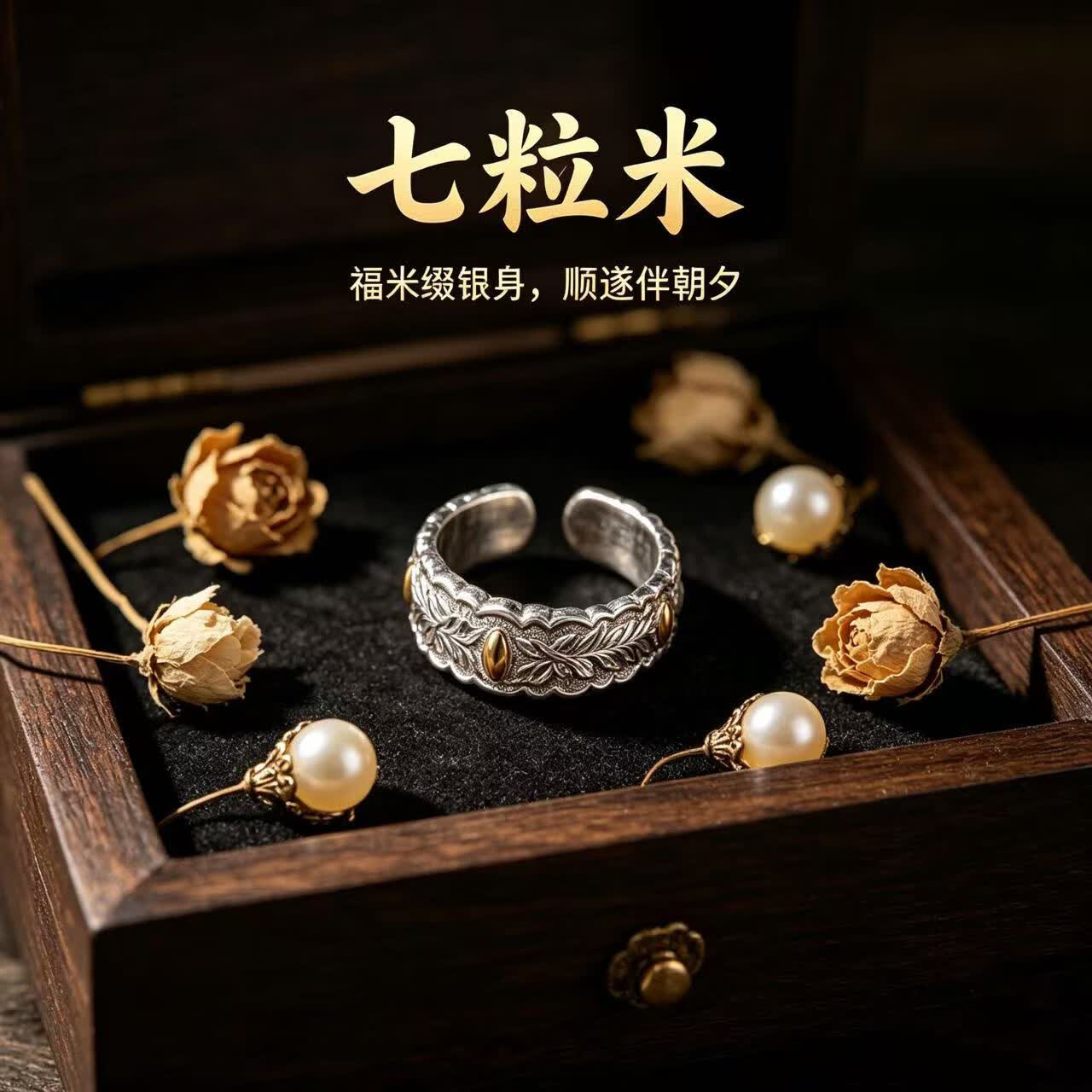 普陀山复古手工s925银七粒福米戒指男女开口可调节转运活口指环 9号 开口可调节