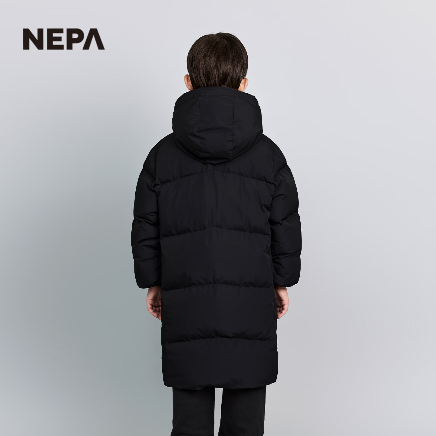 NEPA耐葩韩国进口户外秋冬童装儿童羽绒服男女童连帽长款KLF2001 黑色 C01 4XS (110)